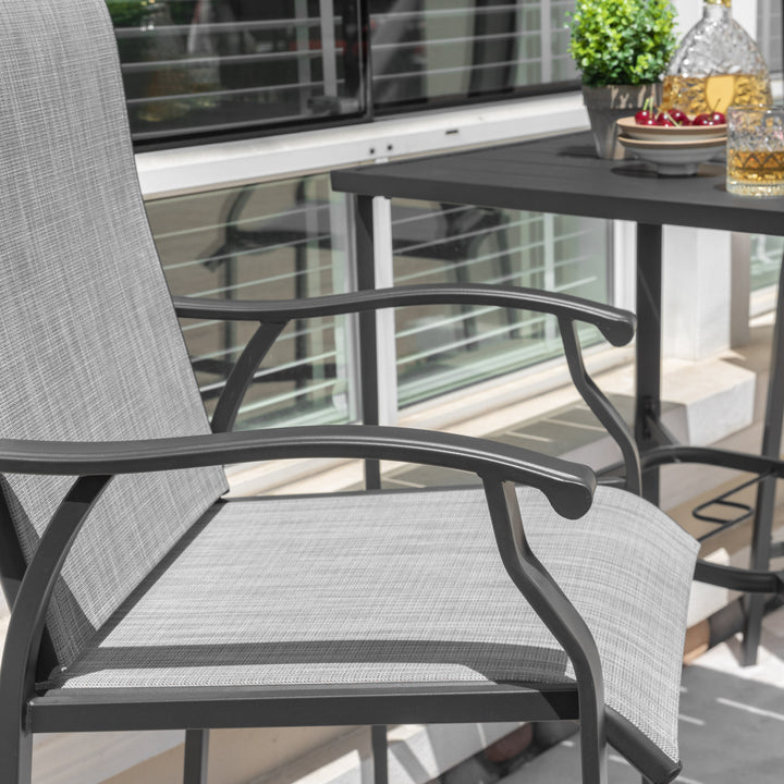 Outdoor 5-Piece Textilene Bar Set, Height Back Bar Stools and Umbrella Hole