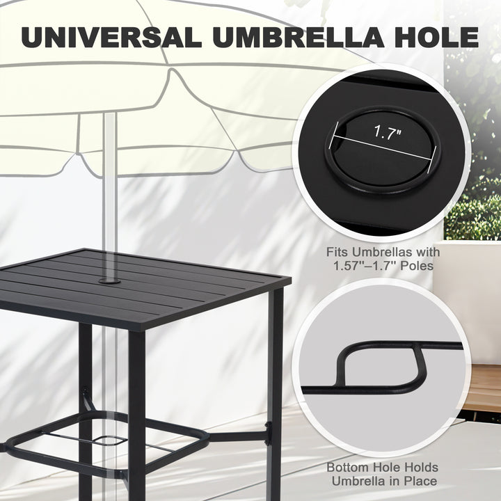 Outdoor 5-Piece Textilene Bar Set, Height Back Bar Stools and Umbrella Hole