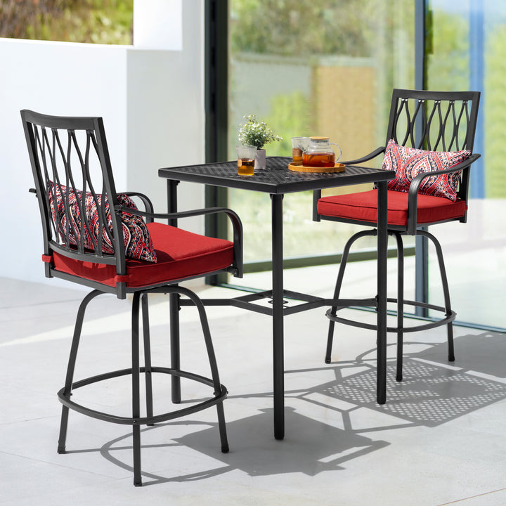 Outdoor 3PCS Metal Swivel Bar Set with Umbrella Hole and Padded Cushions