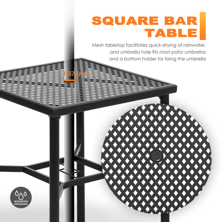 Outdoor 3PCS Metal Swivel Bar Set with Umbrella Hole and Padded Cushions
