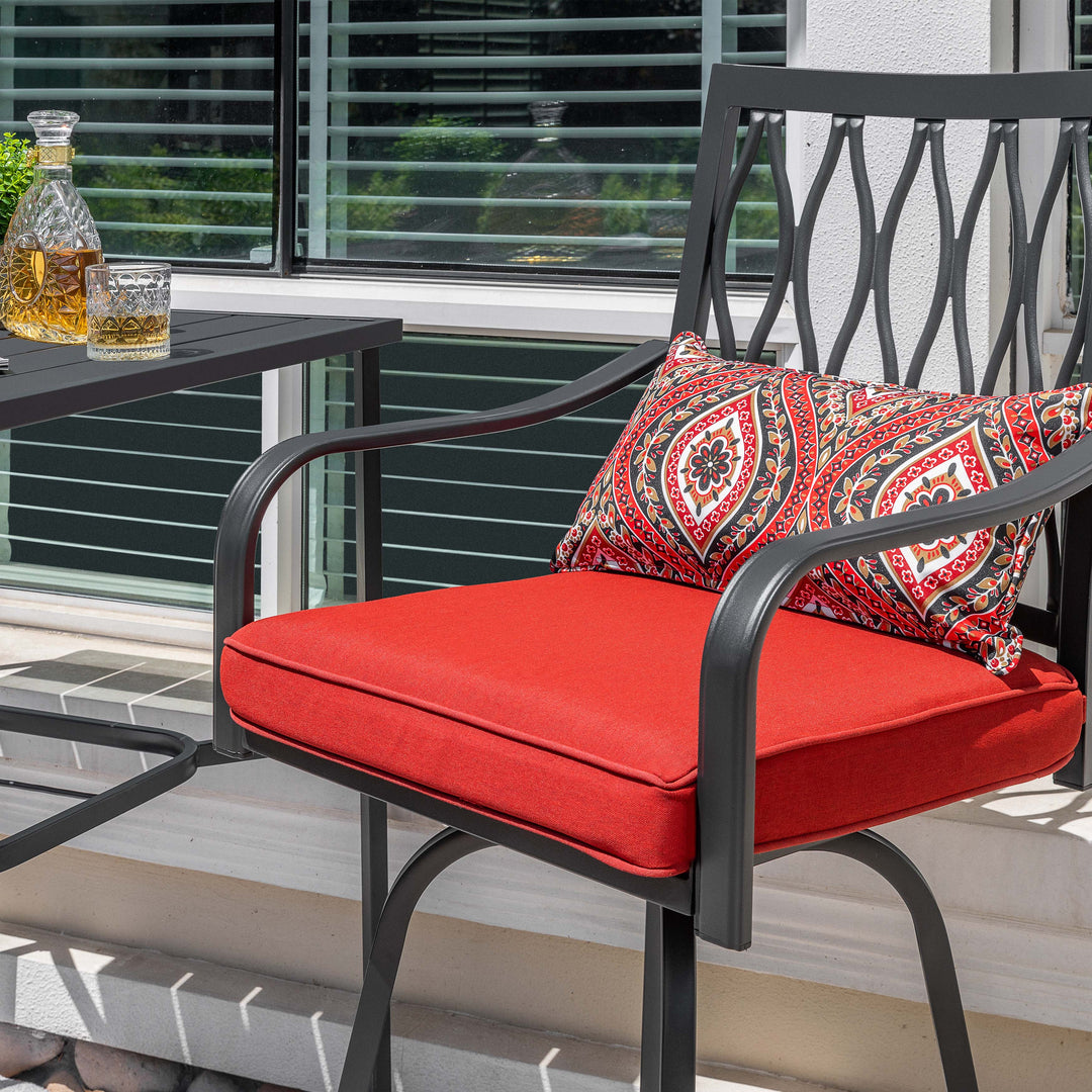 Outdoor 3-Piece Metal Bar Set, Swivel Bar Stools with Cushions and Pillows