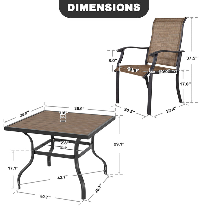 5-Piece Patio Outdoor Textilene and Metal Dining Set with Umbrella Hole