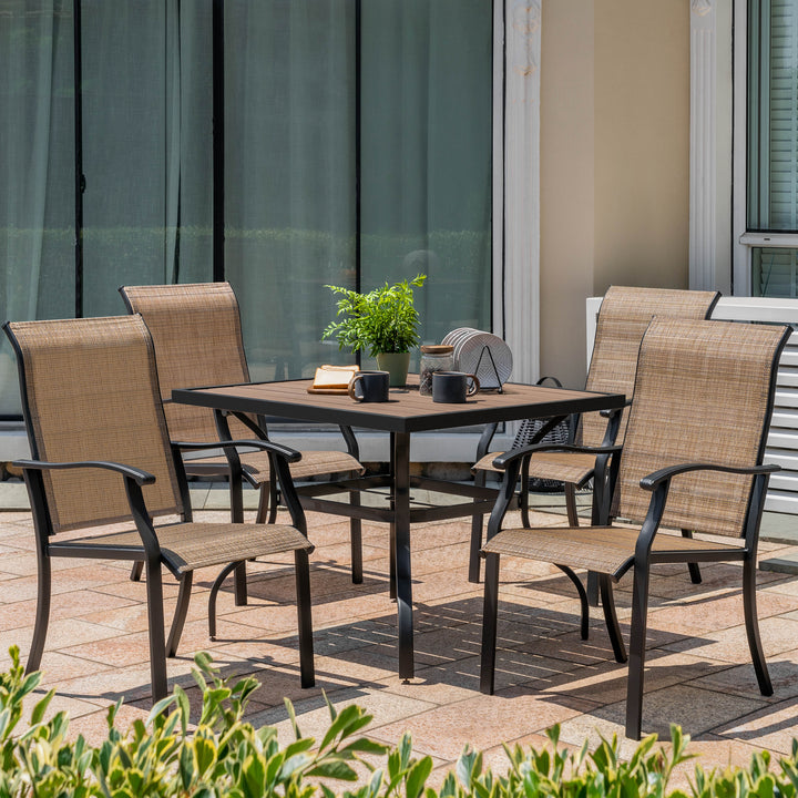 5-Piece Patio Outdoor Textilene and Metal Dining Set with Umbrella Hole