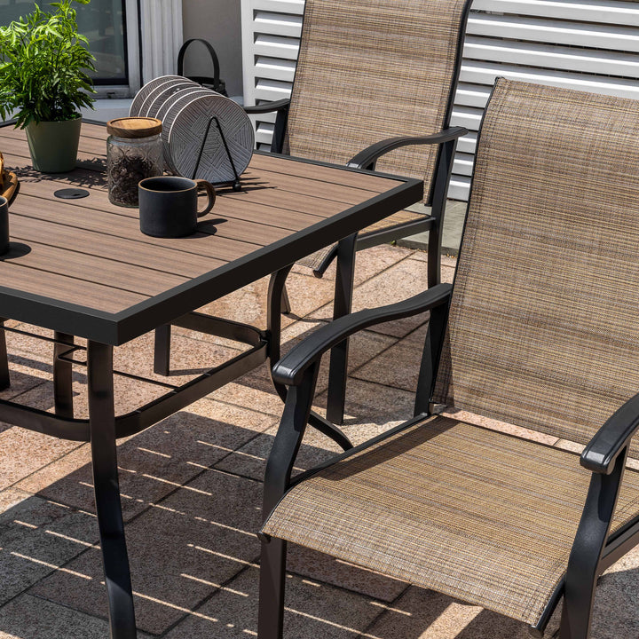 5-Piece Patio Outdoor Textilene and Metal Dining Set with Umbrella Hole