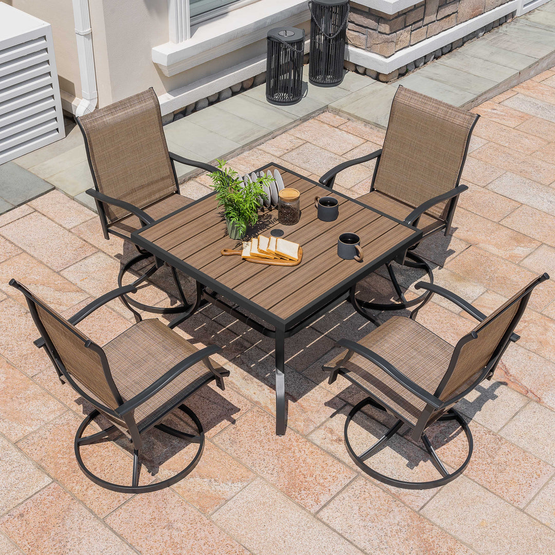 5-Piece Patio Outdoor Textilene and Metal Dining Set with Umbrella Hole