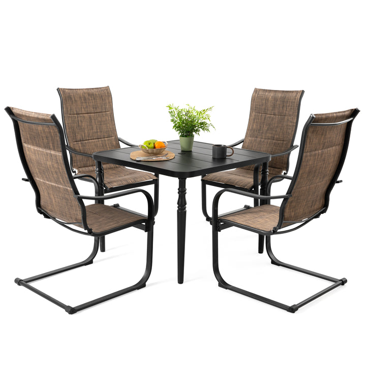 Patio 5-Piece Textilene Dining Set, C-Spring Chair Legs and Umbrella Hole