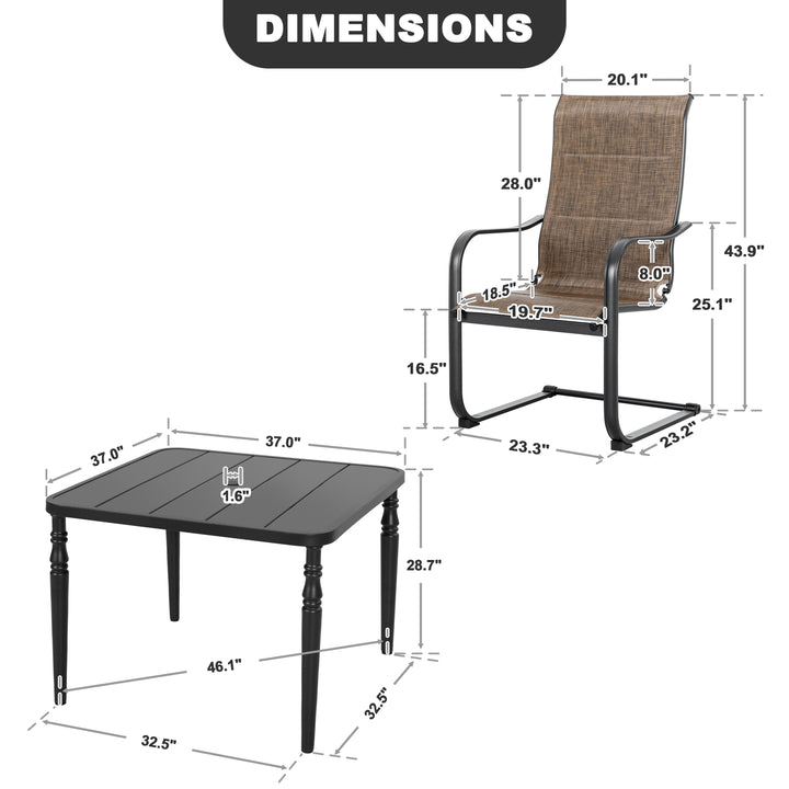 Patio 5-Piece Textilene Dining Set, C-Spring Chair Legs and Umbrella Hole