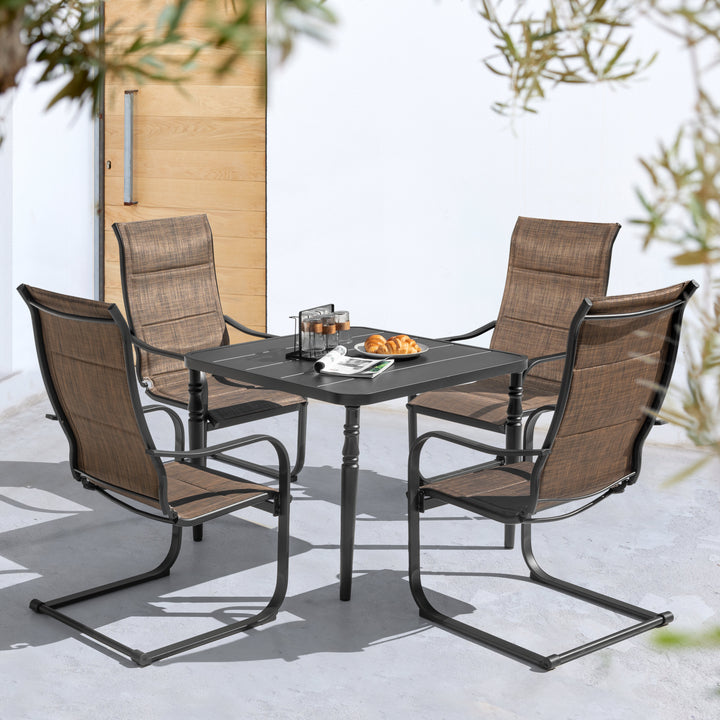 Patio 5-Piece Textilene Dining Set, C-Spring Chair Legs and Umbrella Hole