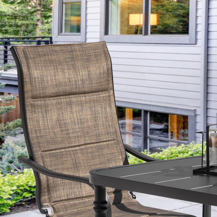 Patio 5-Piece Textilene Dining Set, C-Spring Chair Legs and Umbrella Hole
