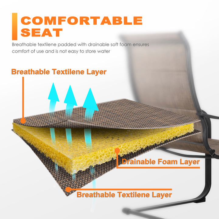Patio 5-Piece Textilene Dining Set, C-Spring Chair Legs and Umbrella Hole