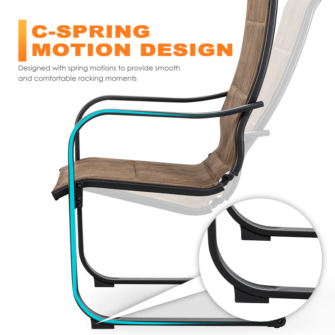 Patio 5-Piece Textilene Dining Set, C-Spring Chair Legs and Umbrella Hole