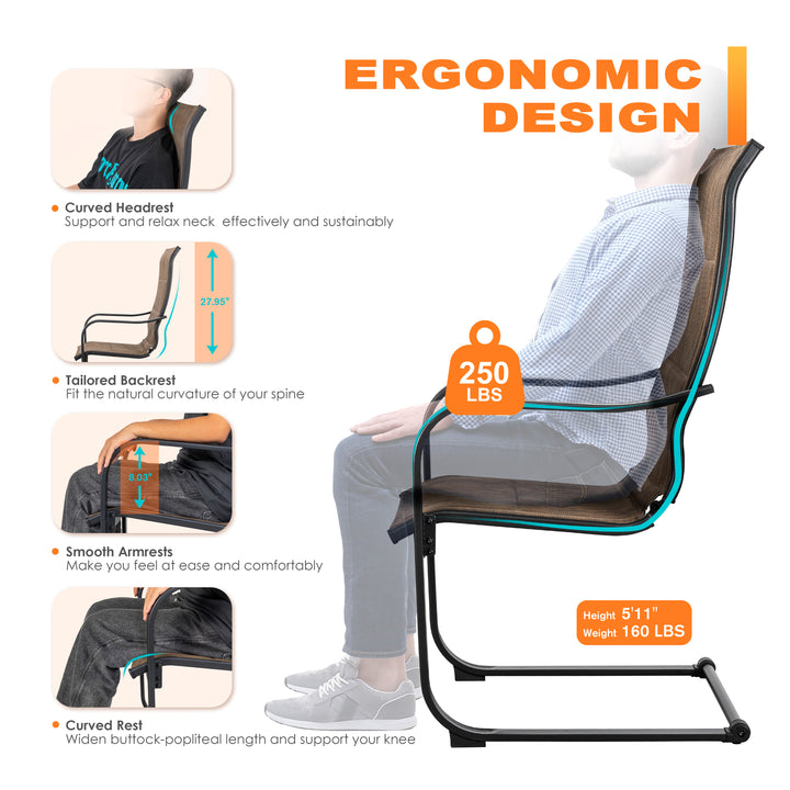 Patio 5-Piece Textilene Dining Set, C-Spring Chair Legs and Umbrella Hole