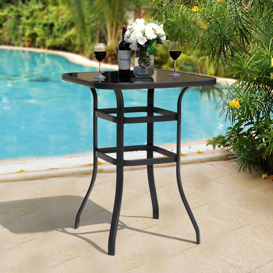 5-Piece Outdoor Patio Swivel Bar Stool Set with Glass Table, All-Weather Textilene