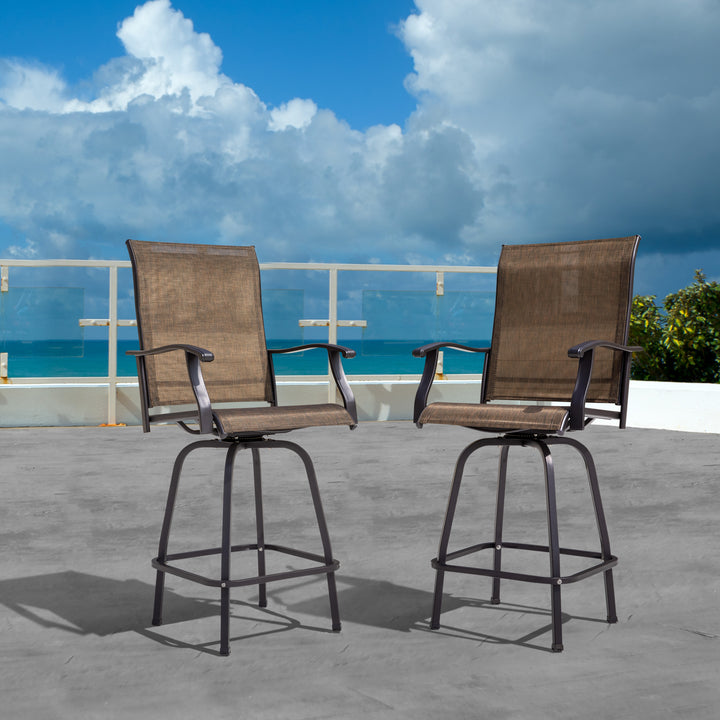 5-Piece Outdoor Patio Swivel Bar Stool Set with Glass Table, All-Weather Textilene