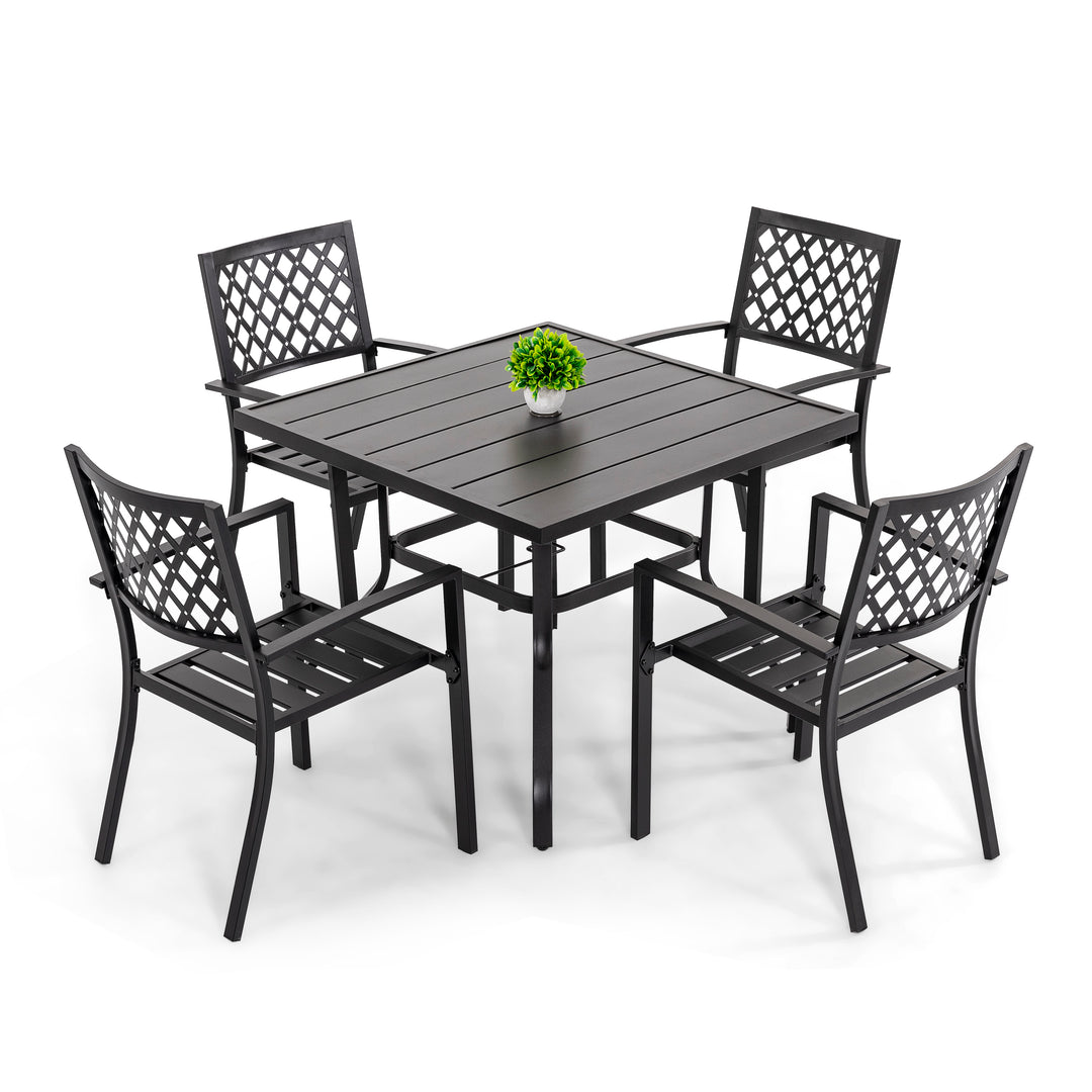 Outdoor 5-Piece Dining Set, Iron Finish, Black with Gold Speckles