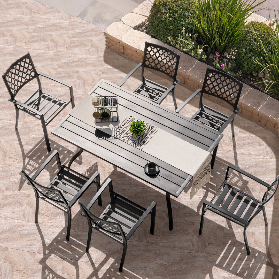 Outdoor 7-Piece Dining Set, Iron Finish, Black with Gold Speckles