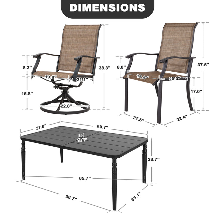Outdoor Dining Set of 7, Textilene Chairs and Rectangle Metal Dining Table