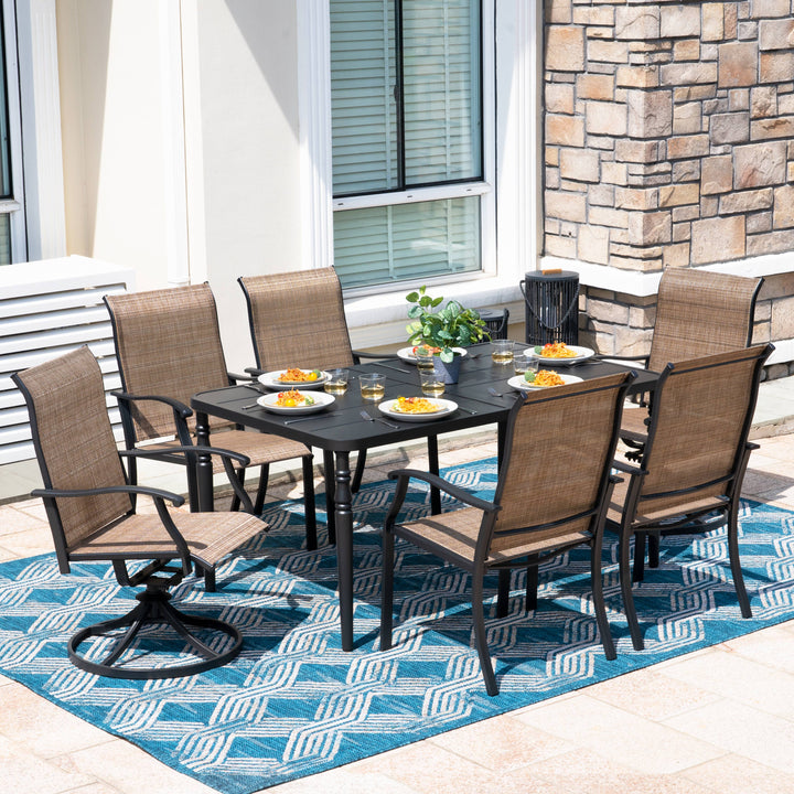 Outdoor Dining Set of 7, Textilene Chairs and Rectangle Metal Dining Table