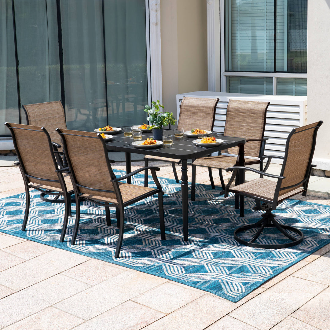 Outdoor Dining Set of 7, Textilene Chairs and Rectangle Metal Dining Table