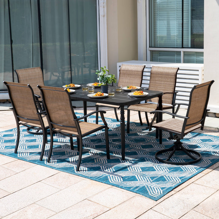 Outdoor Dining Set of 7, Textilene Chairs and Rectangle Metal Dining Table