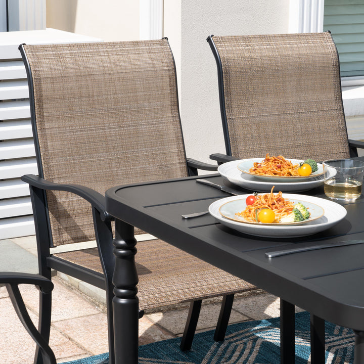 Outdoor Dining Set of 7, Textilene Chairs and Rectangle Metal Dining Table