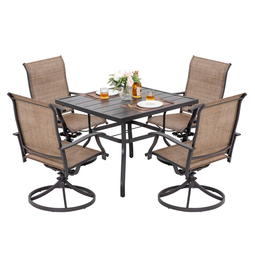 Outdoor 5-Piece Dining Set, Textilene Fabric, Powder-coated Steel Frame