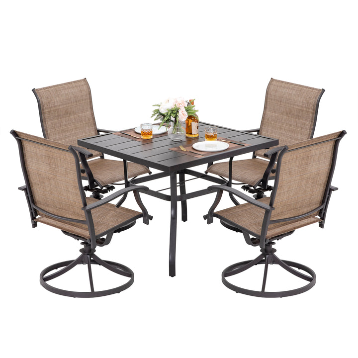 Outdoor 5-Piece Dining Set, Textilene Fabric, Powder-coated Steel Frame