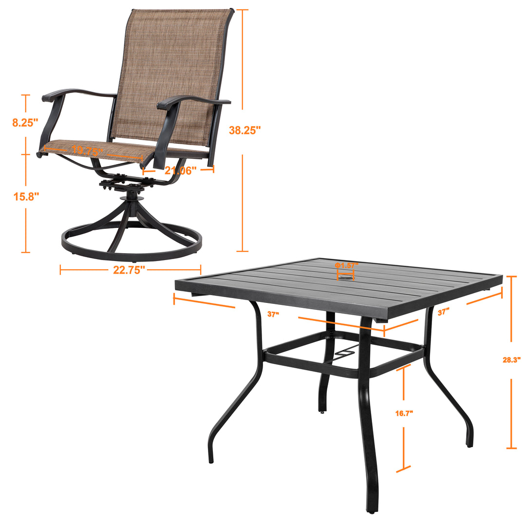 Outdoor 5-Piece Dining Set, Textilene Fabric, Powder-coated Steel Frame