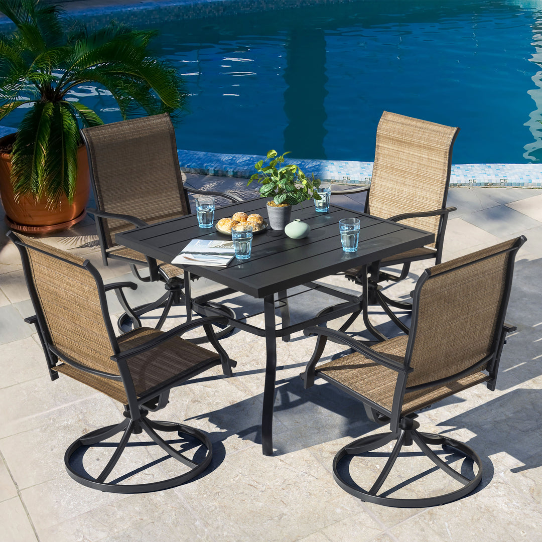 Outdoor 5-Piece Dining Set, Textilene Fabric, Powder-coated Steel Frame