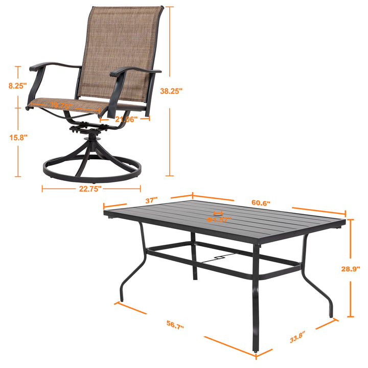 Outdoor 7-Piece Dining Set, Textilene Fabric, Powder-coated Steel Frame
