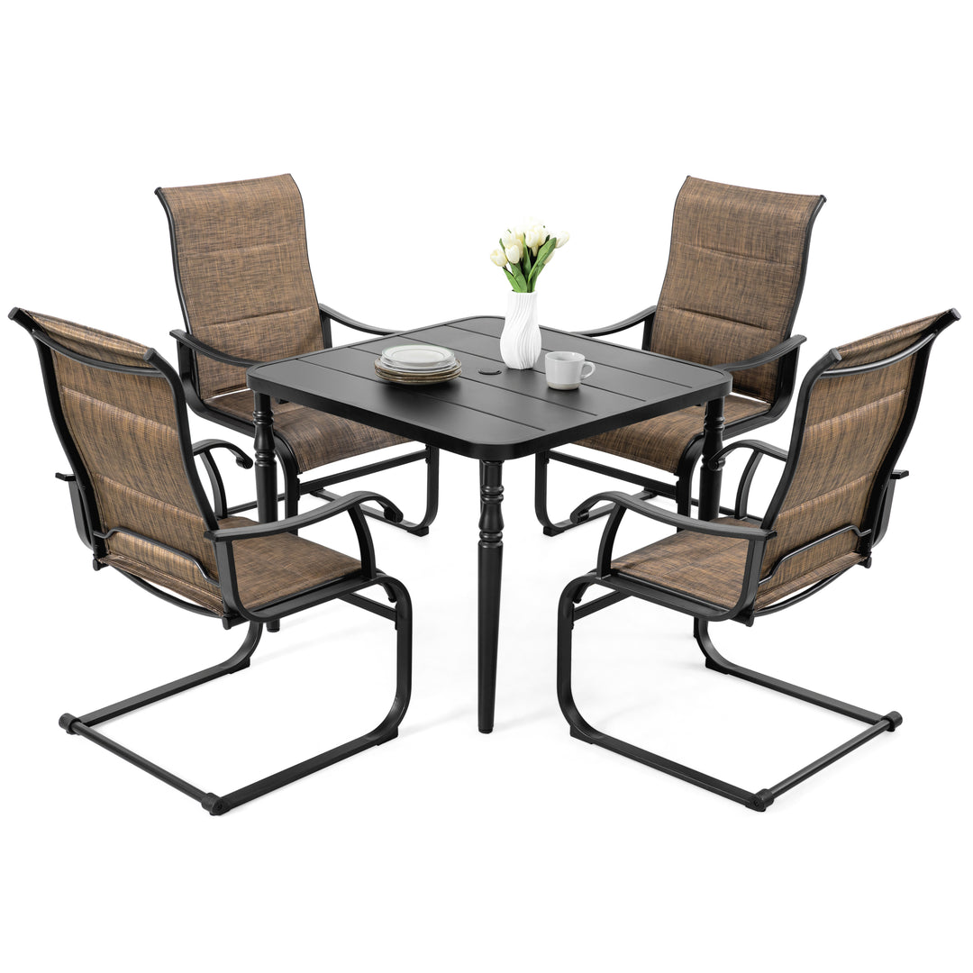 5-Piece Patio Outdoor Textilene and Metal Dining Set with Umbrella Hole