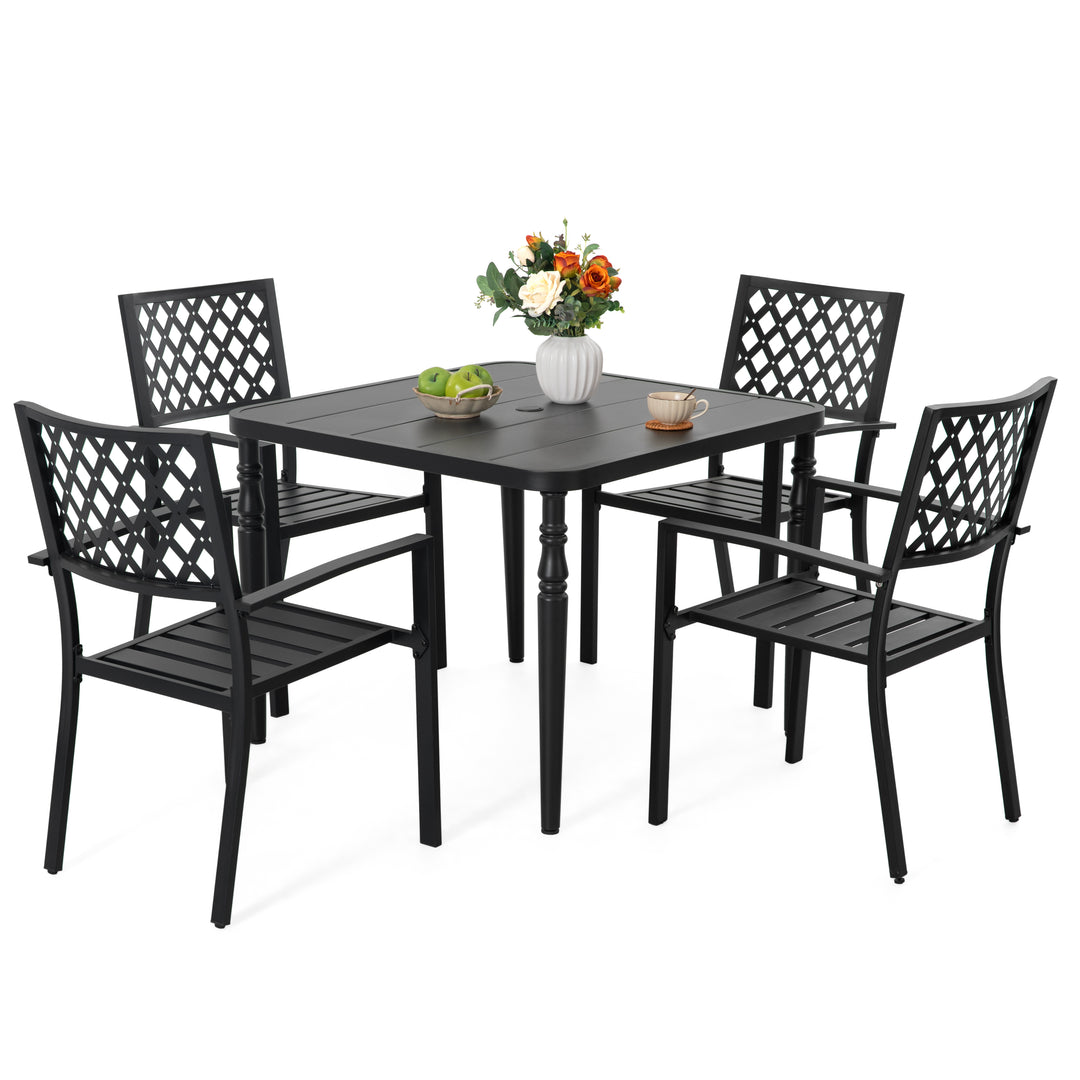 5-Piece Ergonomic Patio Outdoor Metal Dining Set with Umbrella Hole