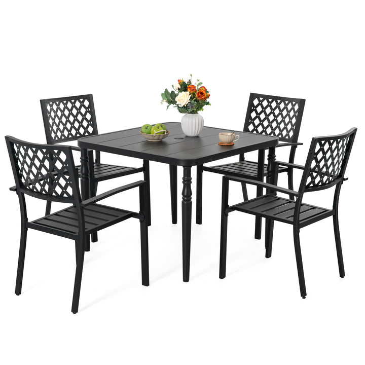 5-Piece Ergonomic Patio Outdoor Metal Dining Set with Umbrella Hole