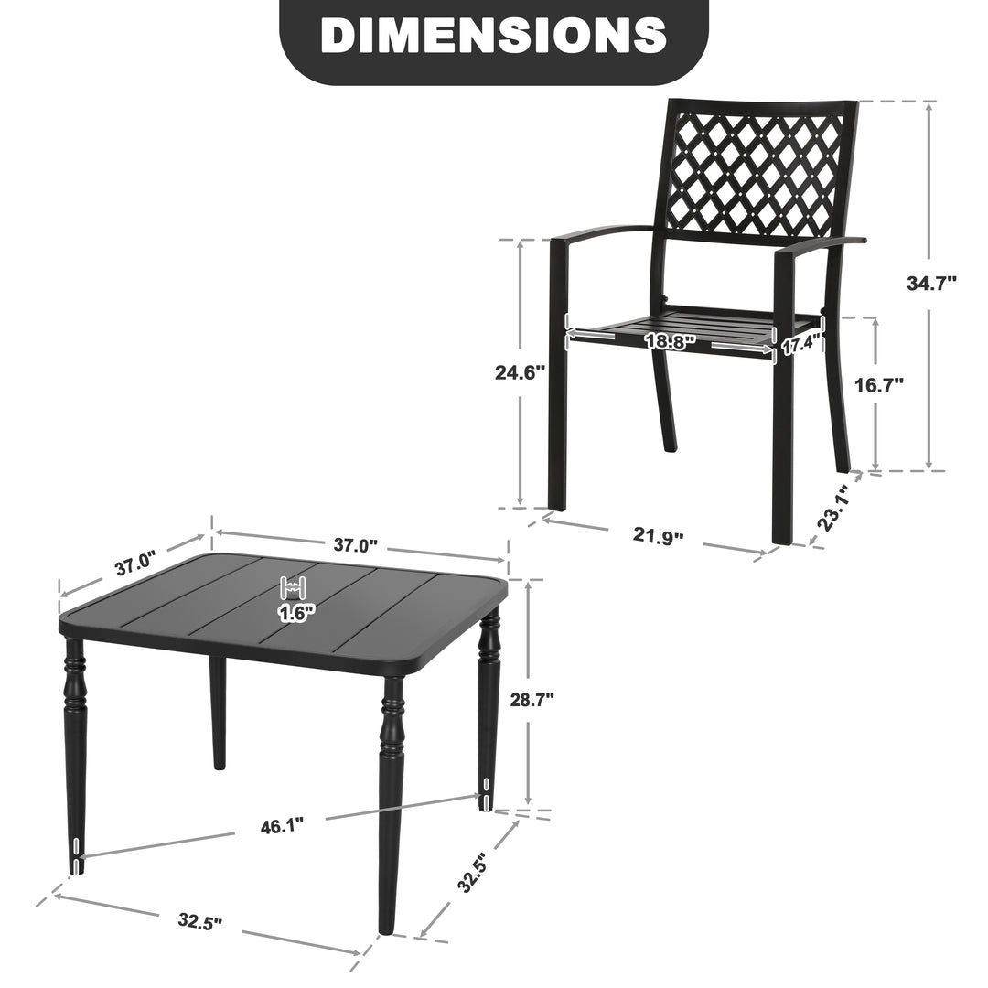 5-Piece Ergonomic Patio Outdoor Metal Dining Set with Umbrella Hole
