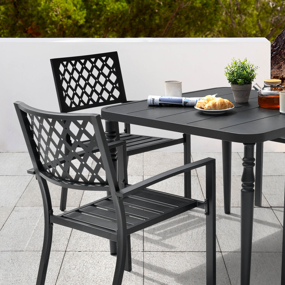 5-Piece Ergonomic Patio Outdoor Metal Dining Set with Umbrella Hole