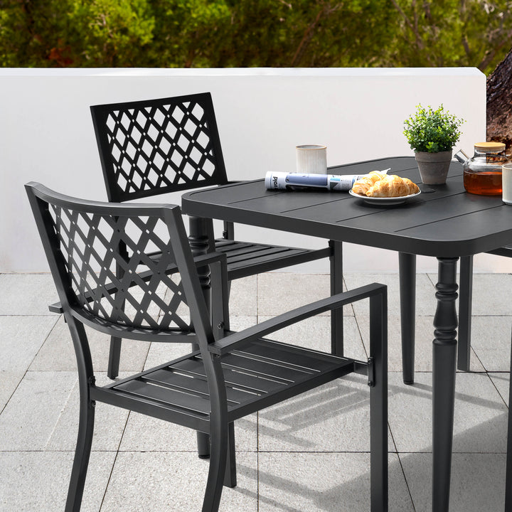 5-Piece Ergonomic Patio Outdoor Metal Dining Set with Umbrella Hole
