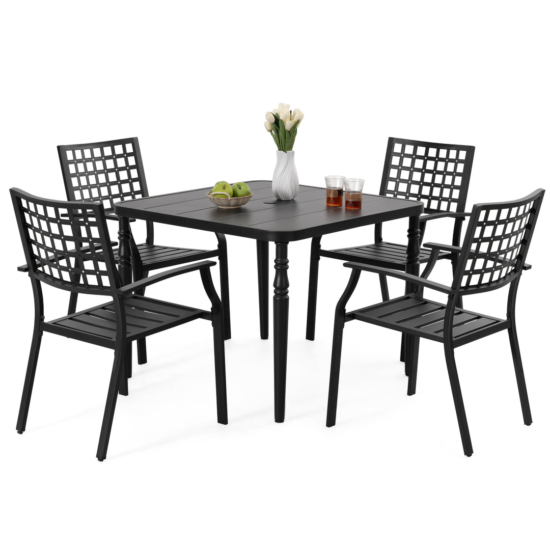 5-Piece Patio Outdoor Metal Dining Set with Umbrella Hole
