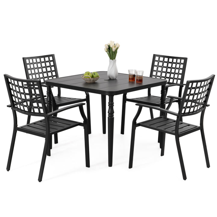 5-Piece Patio Outdoor Metal Dining Set with Umbrella Hole