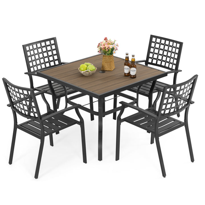 5-Piece Patio Outdoor Metal Dining Set with Umbrella Hole
