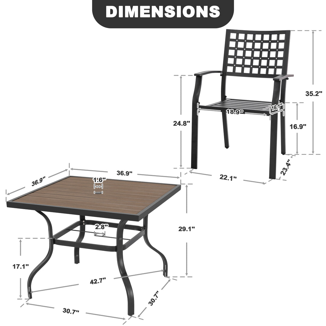 5-Piece Patio Outdoor Metal Dining Set with Umbrella Hole