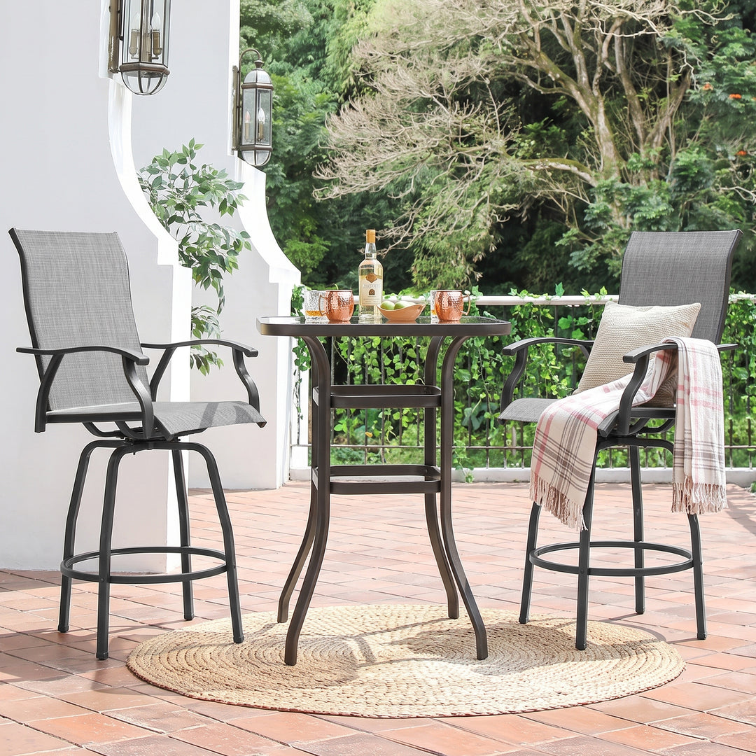 Outdoor 3-Piece Textilene Bar Set, Swivel Bar Stools and Bar Table, Gray