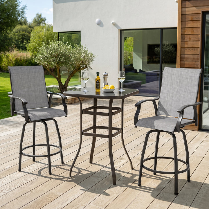 Outdoor 3-Piece Textilene Bar Set, Swivel Bar Stools and Bar Table, Gray