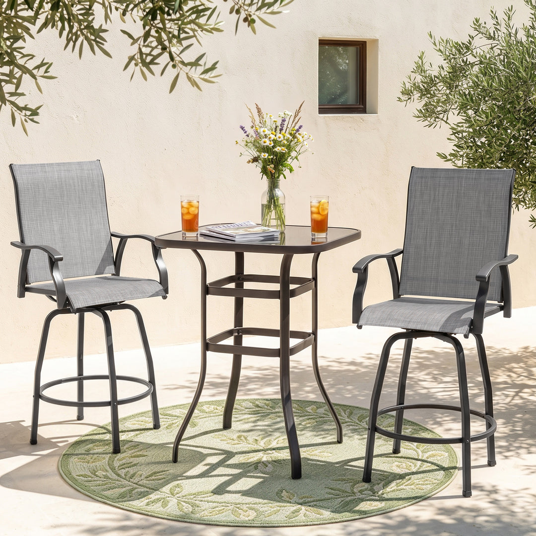 Outdoor 3-Piece Textilene Bar Set, Swivel Bar Stools and Bar Table, Gray