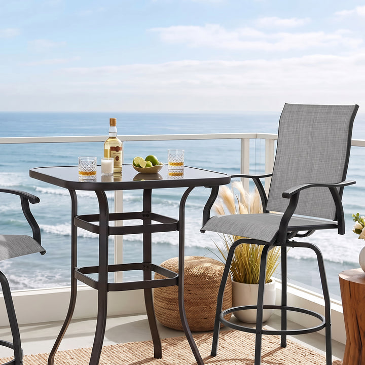 Outdoor 3-Piece Textilene Bar Set, Swivel Bar Stools and Bar Table, Gray