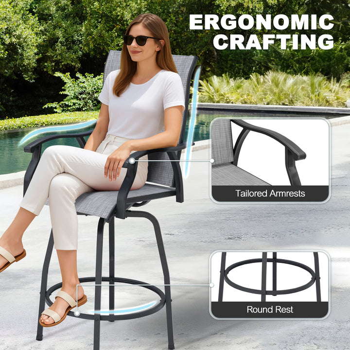 Outdoor 3-Piece Textilene Bar Set, Swivel Bar Stools and Bar Table, Gray