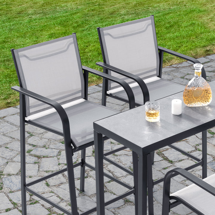 Outdoor Textilene Bar Set with Powder-Coated Iron Frame, Gray