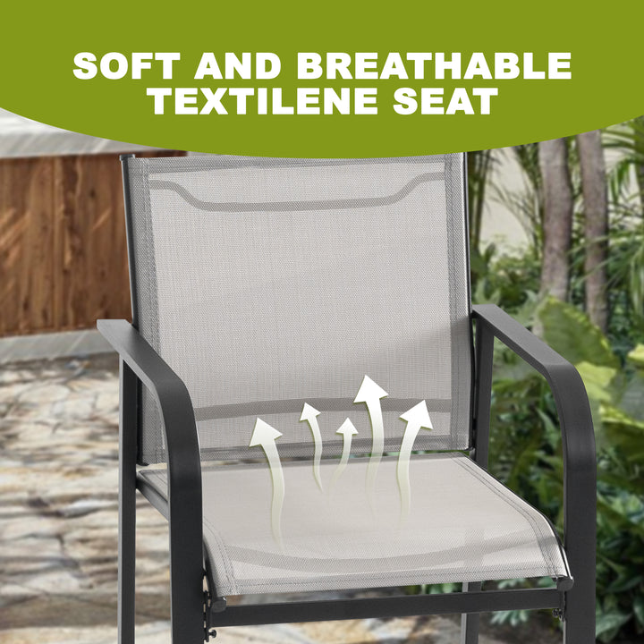Outdoor Textilene Bar Set with Powder-Coated Iron Frame, Gray