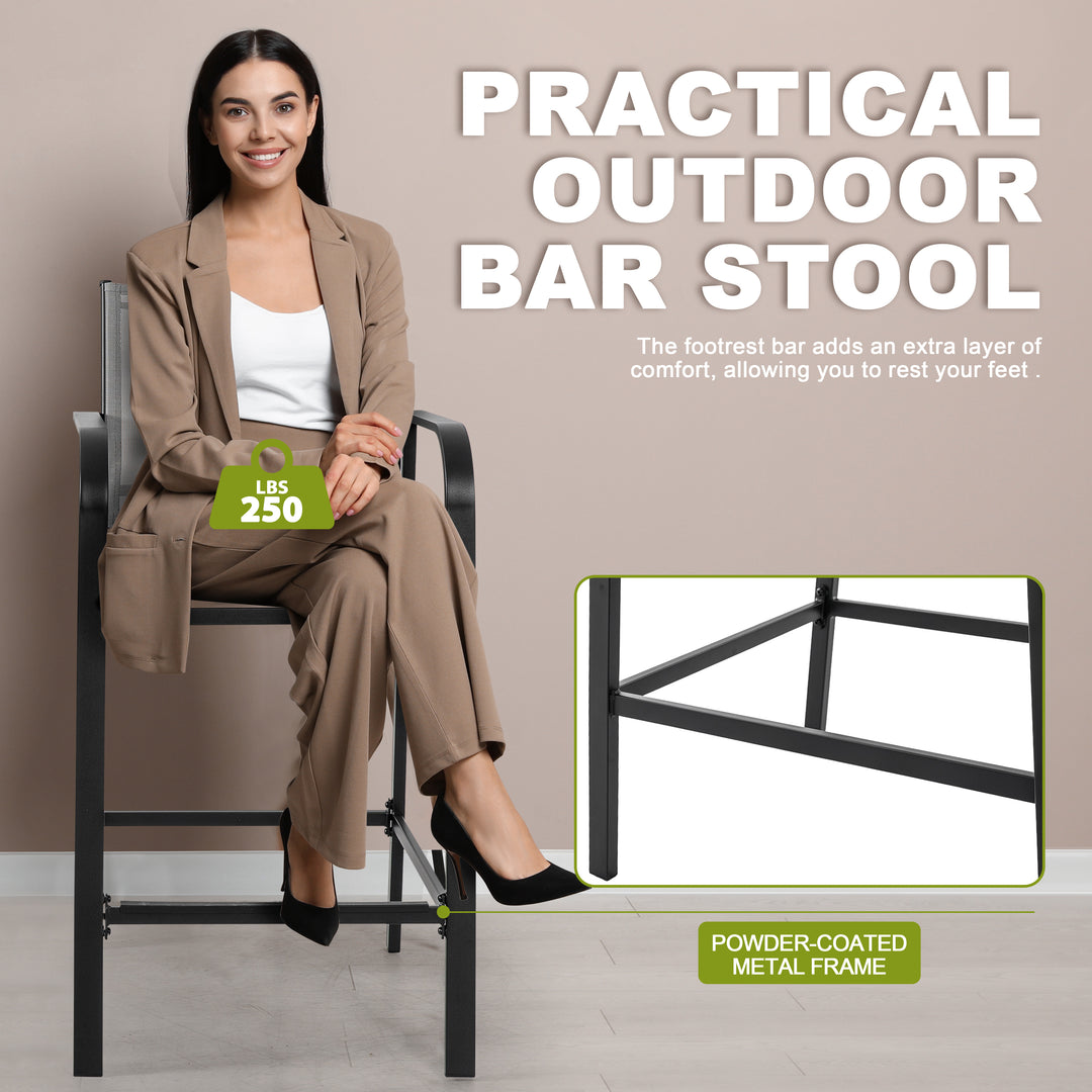 Outdoor Textilene Bar Set with Powder-Coated Iron Frame, Gray
