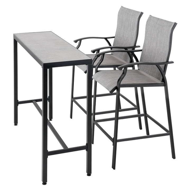3-Piece Patio Bar Set, All-Weather Textilene Fabric, Outdoor 3D-Print Tempered Glass High Bar Table Set