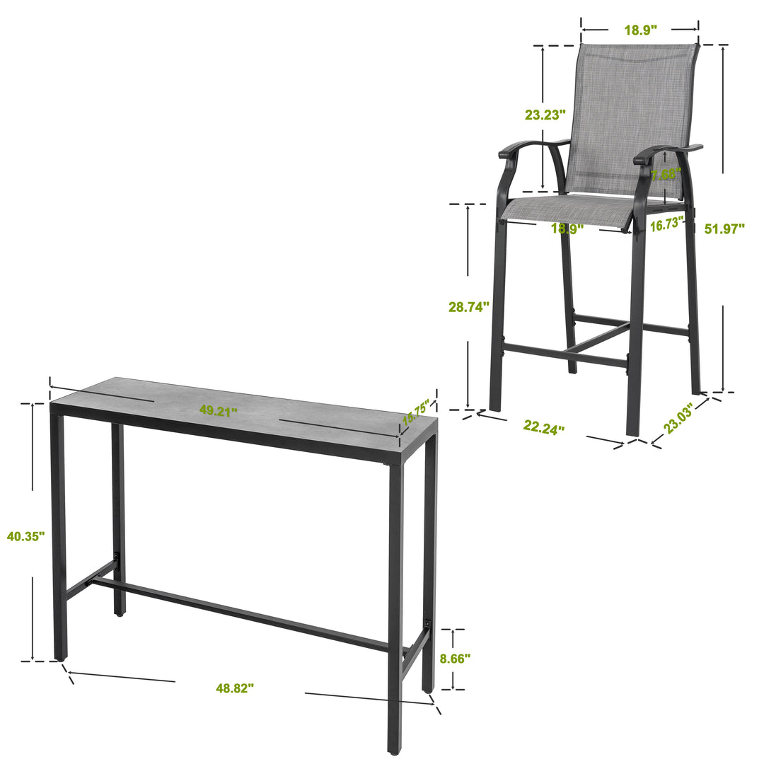 3-Piece Patio Bar Set, All-Weather Textilene Fabric, Outdoor 3D-Print Tempered Glass High Bar Table Set